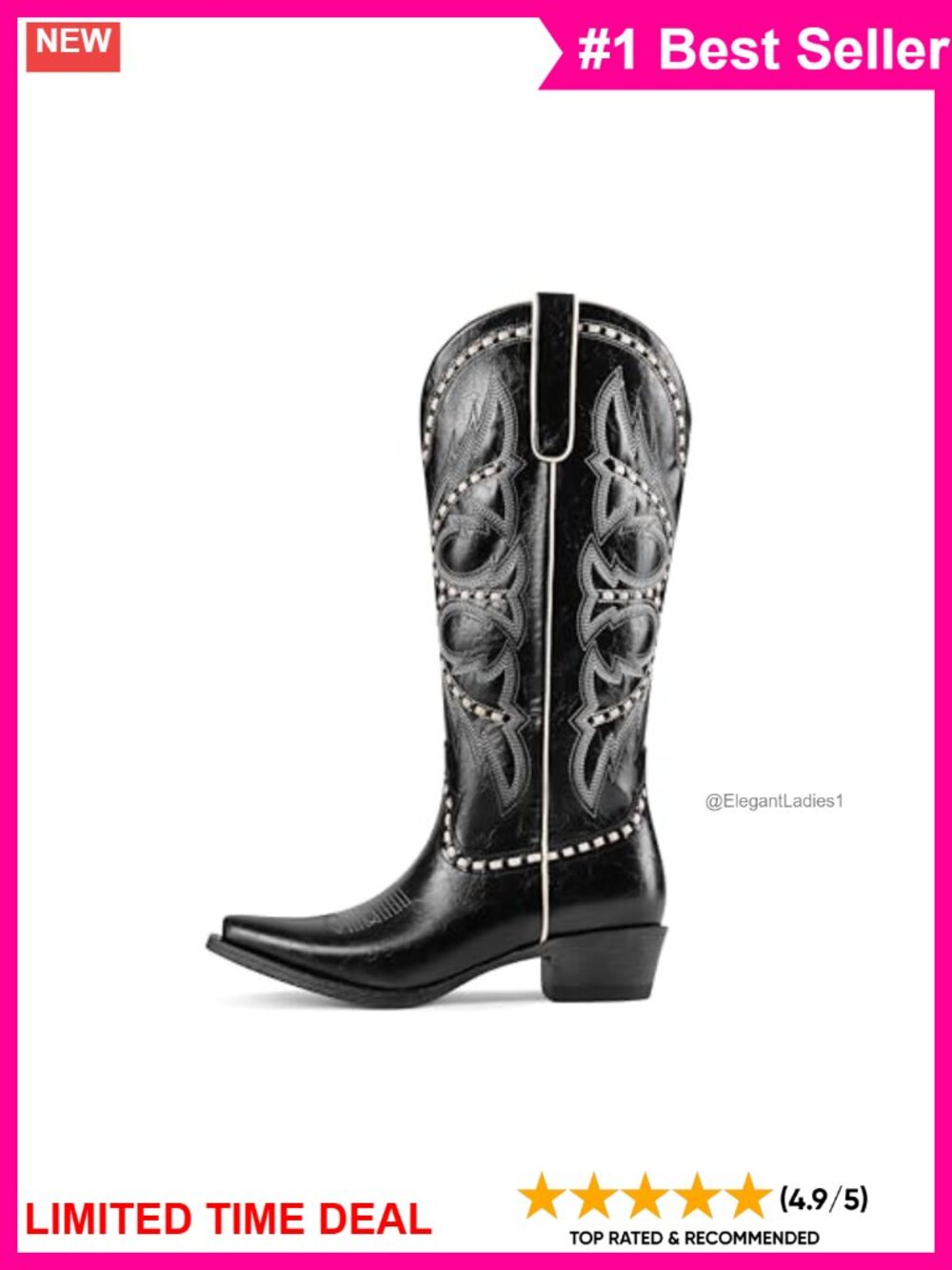 Faux Leather Knee High Cowboy Boots Square Toe Chunky Heel Western - Picture 4 of 6